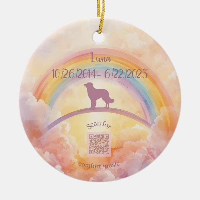 Guld Retriever Rainbow Bridge Prydnad Julgransprydnad Keramik (Framsidan)