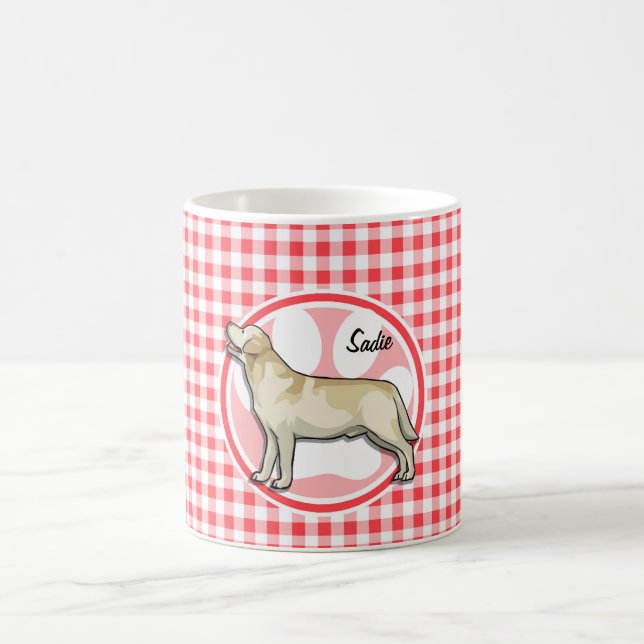 Guld- Retriever; Röd och vitGingham Kaffemugg (Center)