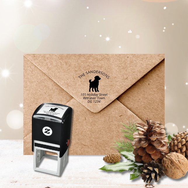 Guld Retriever Siluett Address Självfärgande Stämpel (Golden retriever self inking return address stamp)