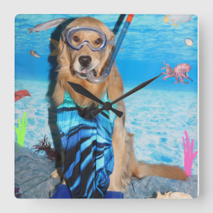 Guld- Retriever Snorkeler Fyrkantig Klocka