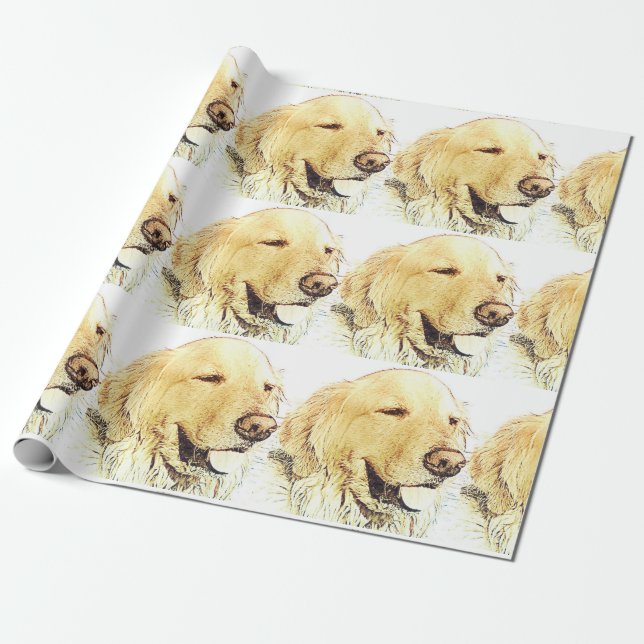 Guld- Retriever som slår in papper Presentpapper (Utrullad)
