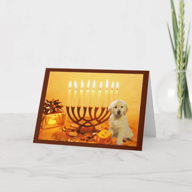 Guld- RetrieverChanukah kort Menorah5 (Framsida)