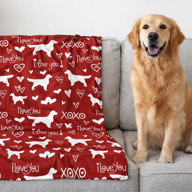 Guld Retrieverfilt med hjärtanmönster  Fleecefilt (Golden Retriever Blanket with Heart Doodles)