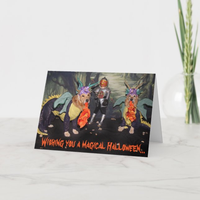 Guld- RetrieverHalloween drakar Kort (Framsida)