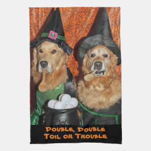 Guld- RetrieverHalloween häxor Kökshandduk