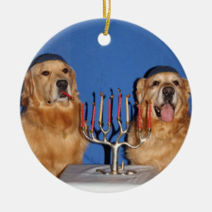 Guld- RetrieverHanukkah menora Julgransprydnad Keramik