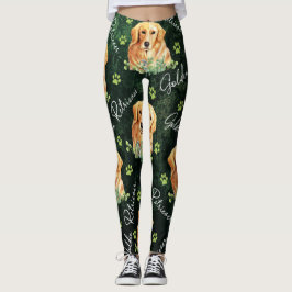 Guld- Retrieverhund, Eucalyptuslöv, tasstryck Leggings