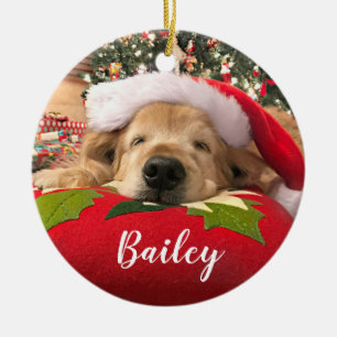 Guld- Retrieverhund för jul sovande under träd Julgransprydnad Keramik