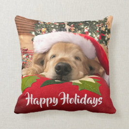 Guld- Retrieverhund för jul sovande under träd Kudde