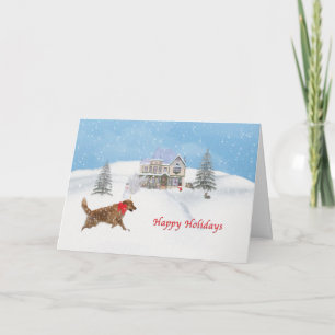 Guld- Retrieverhund och julsnö Helgkort