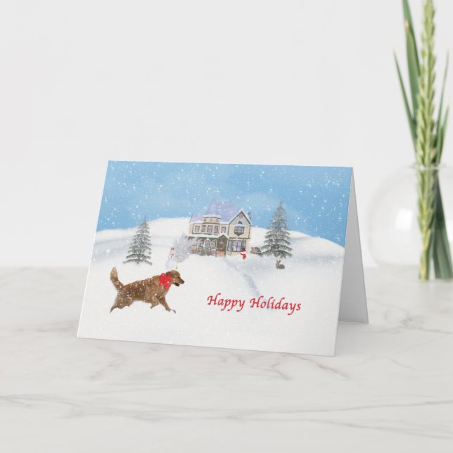 Guld- Retrieverhund och julsnö Helgkort (Framsida)