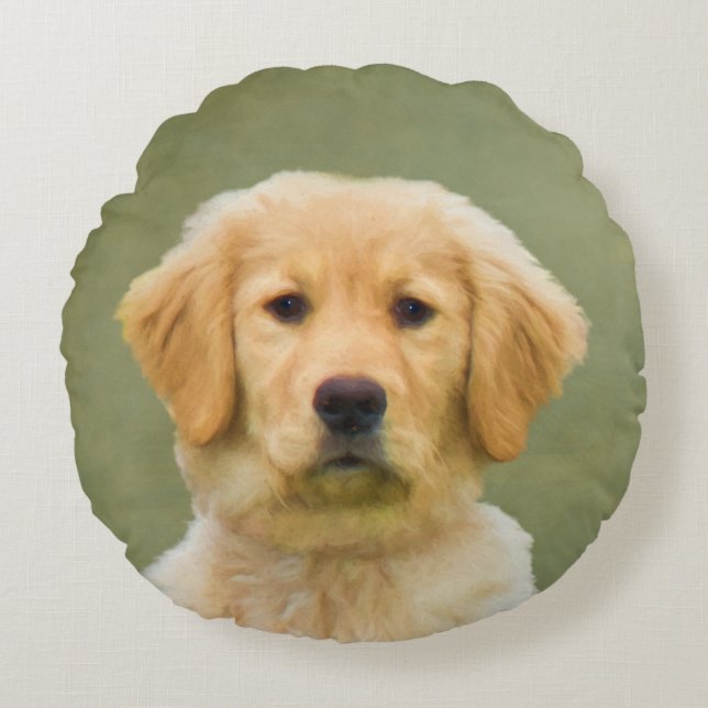 Guld- Retrieverhund Rund Kudde (Framsidan)