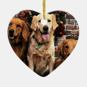 Guld- Retrieverpackare Bella Darby #50 för jul Julgransprydnad Keramik