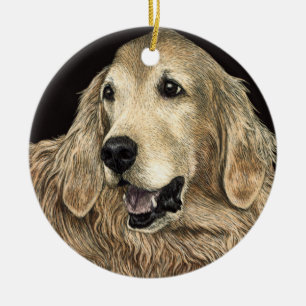 Guld- Retrieverprydnad - "björn ", Julgransprydnad Keramik