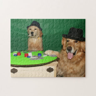 Guld- Retrievers som leker poker Pussel