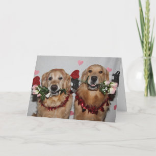 Guld- Retrievervalentinpilar av kärlek Helgkort