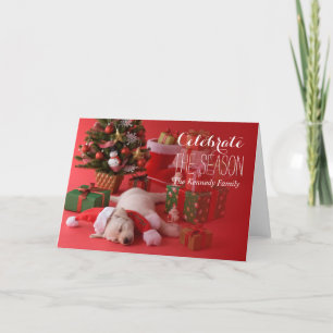 Guld- Retrievervalp och jul Helgkort
