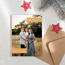 Guld Retro Boho Minimalist Family Porträtt Julkort