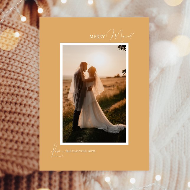 Guld Retro Boho Minimalist Merry Giftermål Porträt Julkort (Skapare uppladdad)