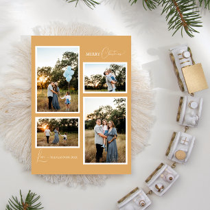 Guld Retro Boho minimalistisk fyra fotokollage Julkort