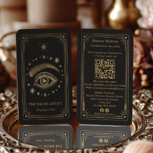 Guld Retro Celestial Tarot Brow Artist QR-kod Visitkort