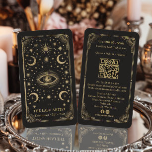 Guld Retro Celestial Tarot Ögonfransartist QR-kod Visitkort