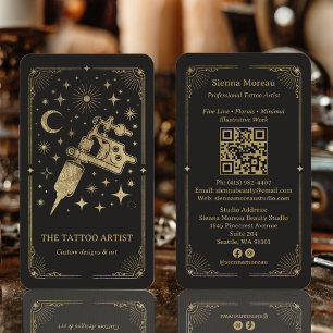 Guld Retro Celestial Tarot Tatuering konstnär QR Visitkort