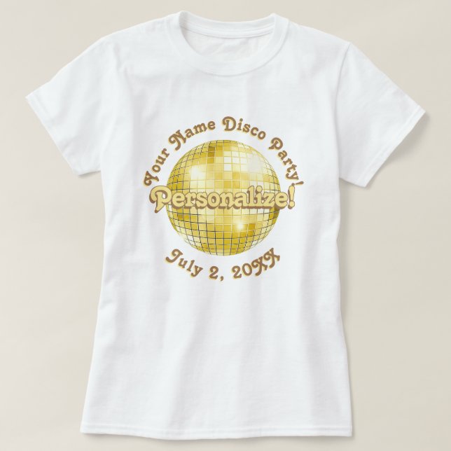 Guld Retro Disco Boll PERSONALISERAD T-Shirt (Design framsida)