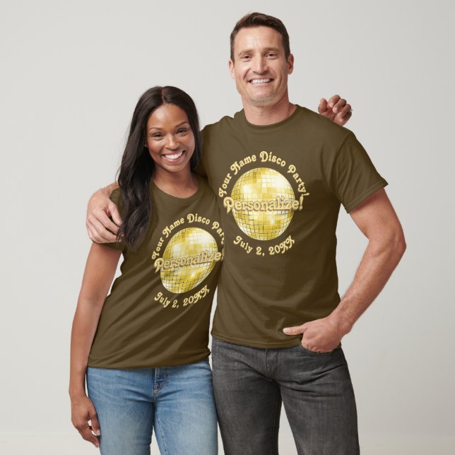 Guld Retro Disco Boll PERSONALISERAD T-Shirt (Unisex)