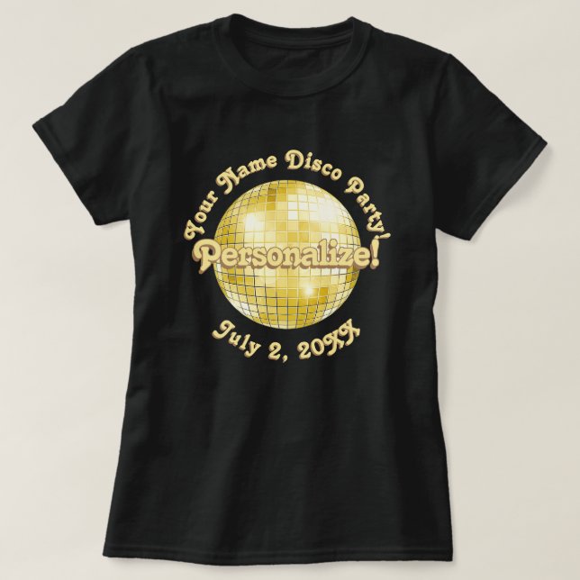 Guld Retro Diskokula PERSONALISERAD T-Shirt (Design framsida)