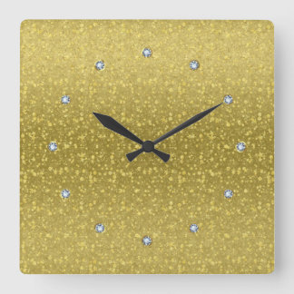 Guld Retro Glitter och Sparkles 2 Fyrkantig Klocka