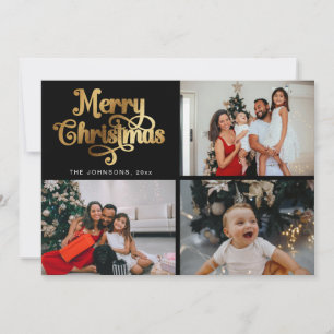 Guld Retro God jul Family Photo Collage Julkort