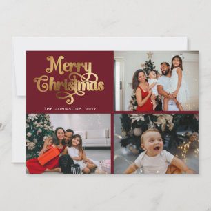Guld Retro God jul Family Photo Collage Julkort