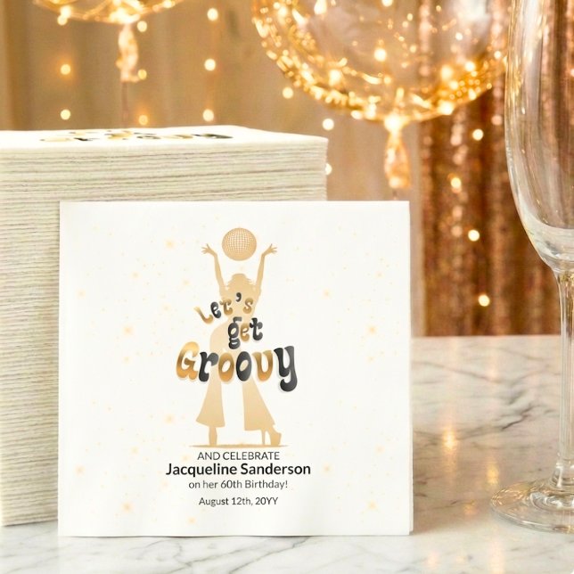 Guld Retro Let's Get Groovy 60-årsfirande Pappersservett (Skapare uppladdad)