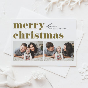 Guld Retro Typography God jul 2 Photo Helg Vykort