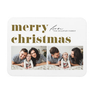 Guld Retro Typography God jul 2 Photo Magnet