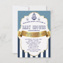 Guld Ribbon Blue Rand Vågar Anchor BABY SHOWER Inbjudningar
