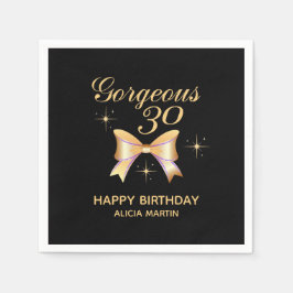 Guld Ribbon Girl Gorgous 30 Black Grattis på födel Pappersservett