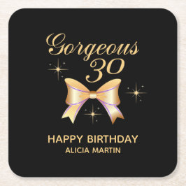 Guld Ribbon Girl Gorgous 30 Black Grattis på födel Underlägg Papper Kvadrat