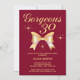 Guld Ribbon Girl Gorgous 30 Burgundy Birthday Inbjudningar