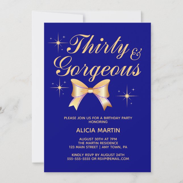 Guld Ribbon Girl Tretty & Gorgous Navy Birthday Inbjudningar (Framsida)