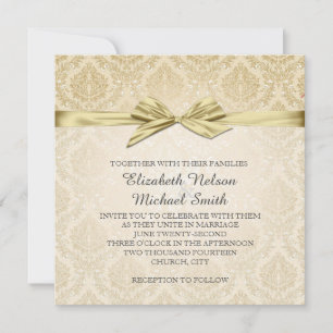 Guld Ribbon Guld Damask Wedding Inbjudan
