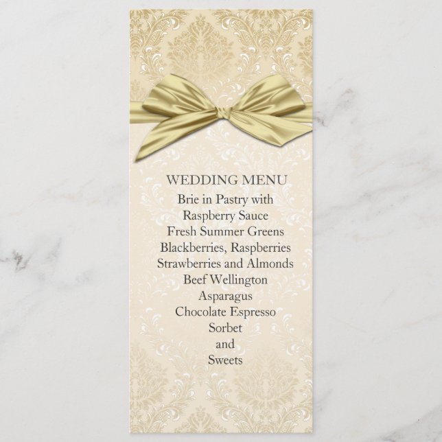 Guld Ribbon Guld Damask Wedding Menu Meny (Framsida)