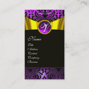 GULD RIBBON GULT BLACK LILA DAMASK MONOGRAM VISITKORT