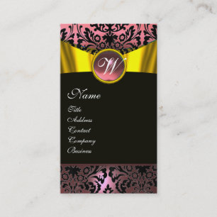GULD RIBBON GULT BLACK ROSA DAMASK MONOGRAM VISITKORT