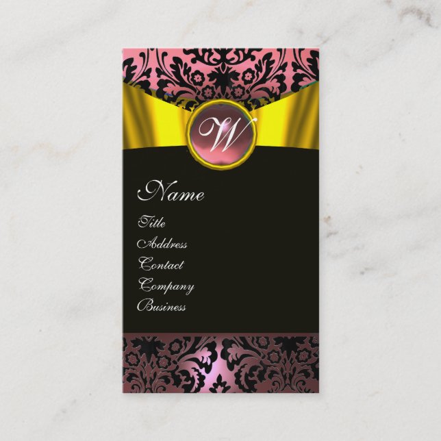 GULD RIBBON GULT BLACK ROSA DAMASK MONOGRAM VISITKORT (Framsida)