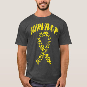 Guld Ribbon Hearts Survivor Childnature Cancer Med T Shirt