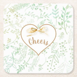 Guld Ribbon Mint Blommigt Glatt jul Helgdag Underlägg Papper Kvadrat