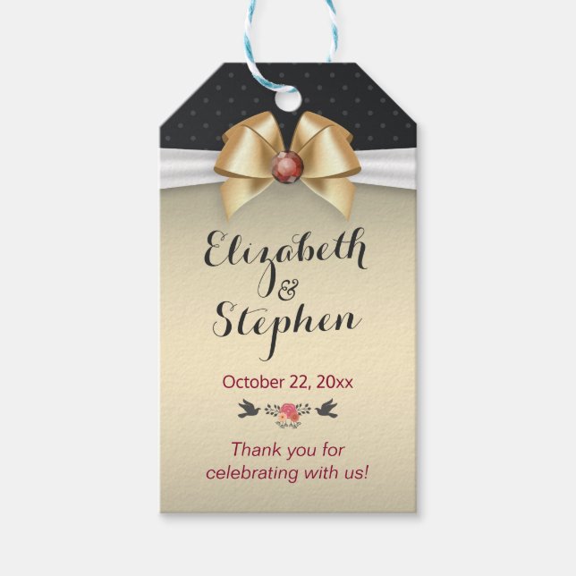 Guld Ribbon Red Diamond Bröllop Tack Gift Märkre Presentetikett (Framsidan)