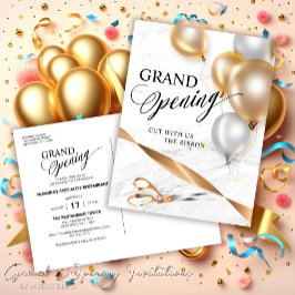Guld Ribbon Silver Balloons Scissors Grand Open Inbjudan Vykort